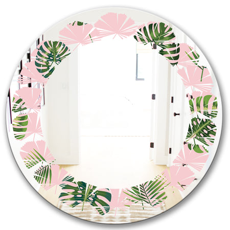 Palm Tropical leaves pattern. - Modern Round or Oval Wall Mirror - Leaves