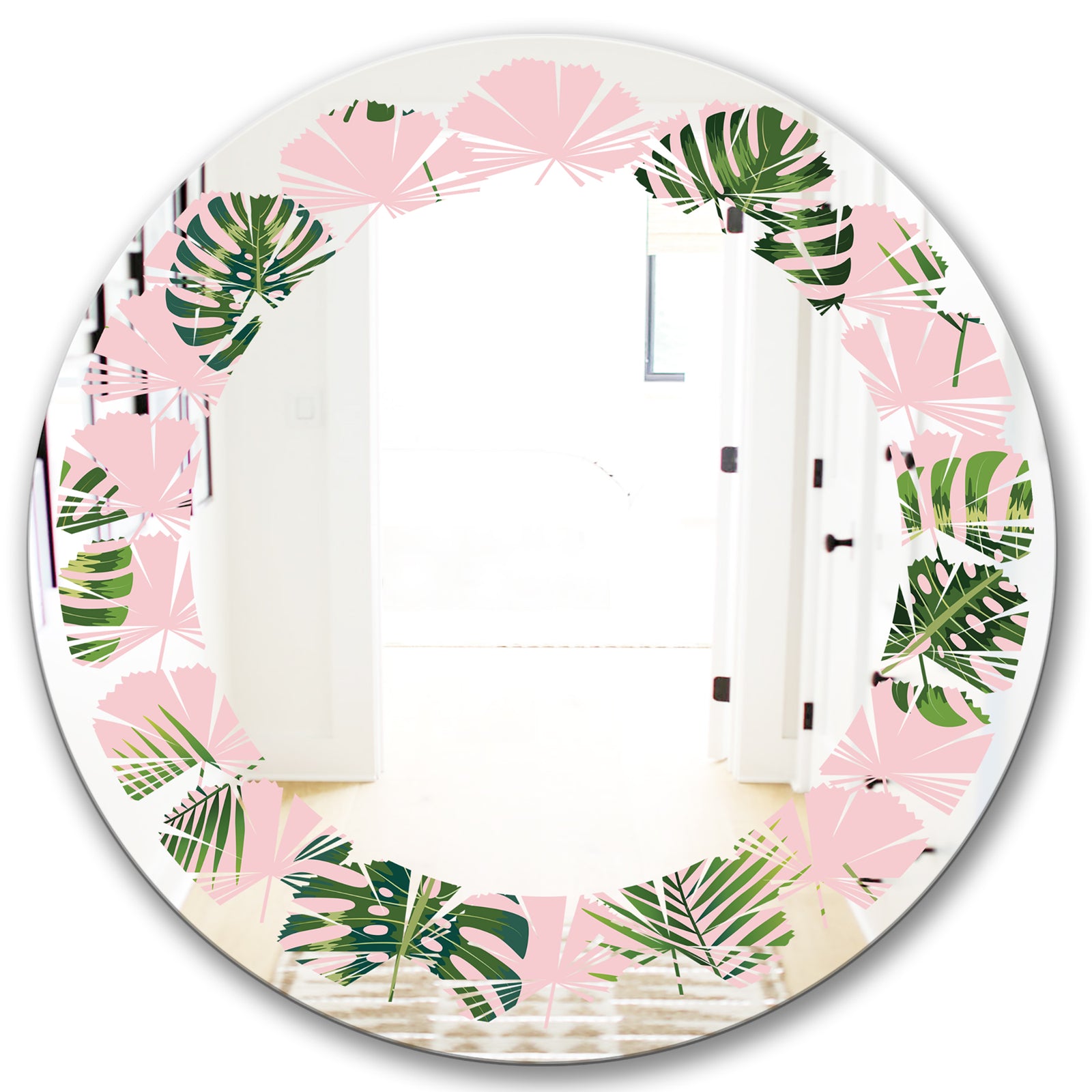 Palm Tropical leaves pattern. - Modern Round or Oval Wall Mirror - Leaves