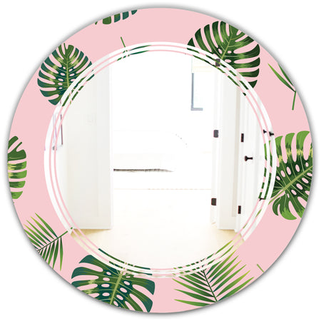 Palm Tropical leaves pattern. - Modern Round or Oval Wall Mirror - Triple C