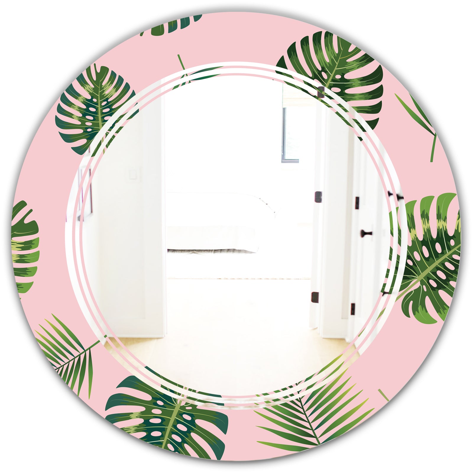 Palm Tropical leaves pattern. - Modern Round or Oval Wall Mirror - Triple C