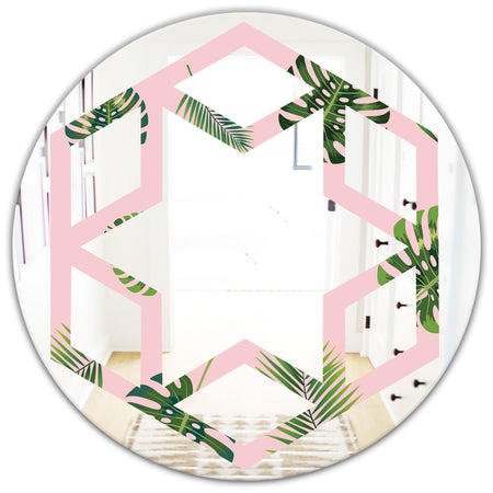 Palm Tropical leaves pattern. - Modern Round or Oval Wall Mirror - Hexagon Star