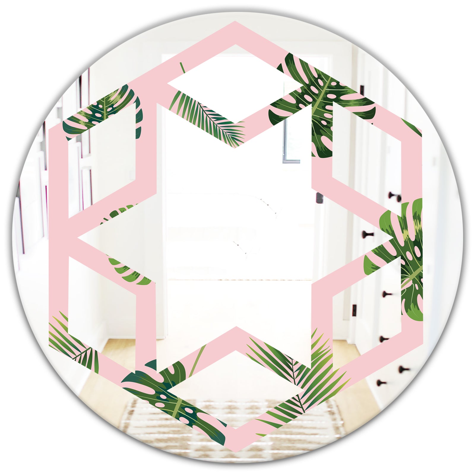 Palm Tropical leaves pattern. - Modern Round or Oval Wall Mirror - Hexagon Star