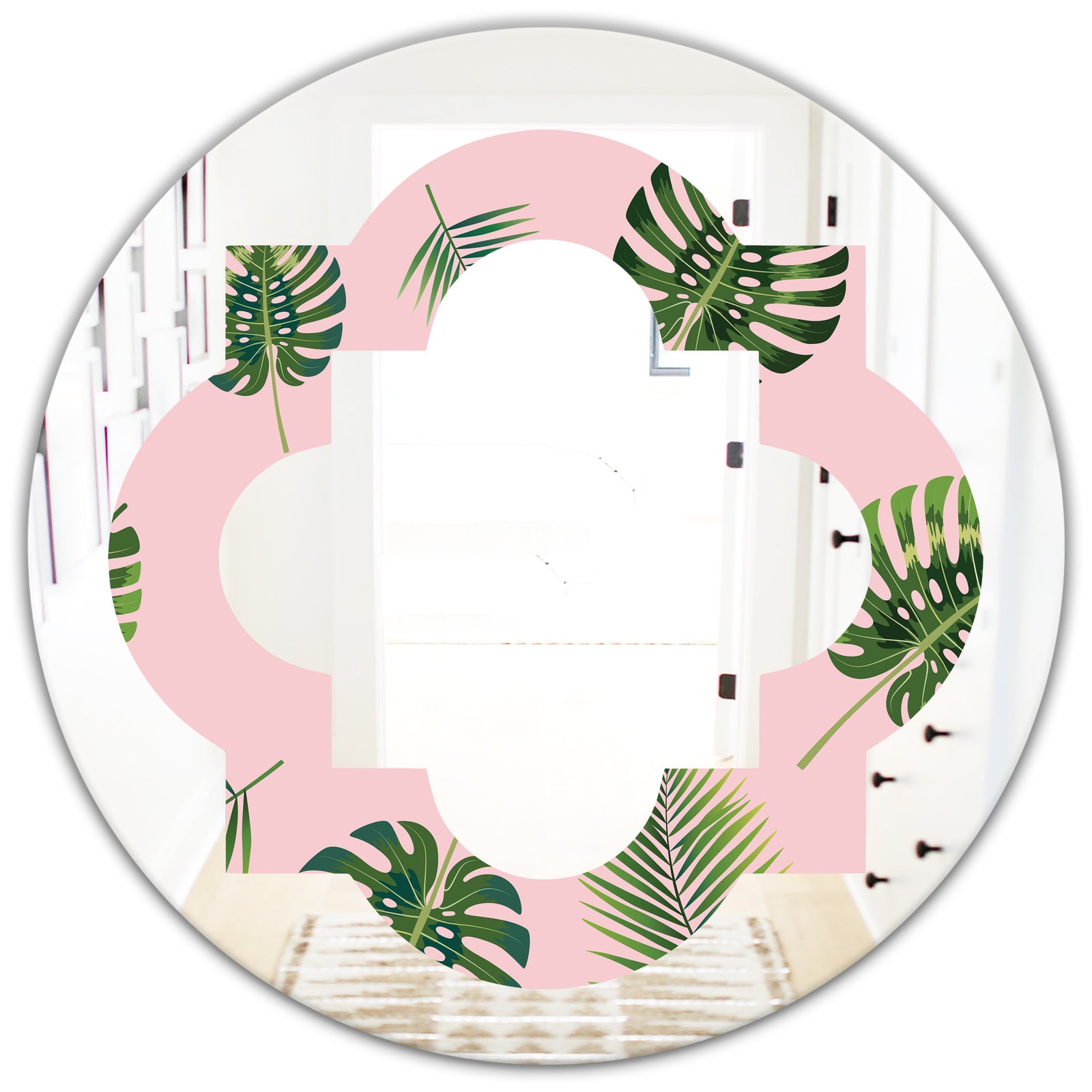 Palm Tropical leaves pattern. - Modern Round or Oval Wall Mirror - Quatrefoil