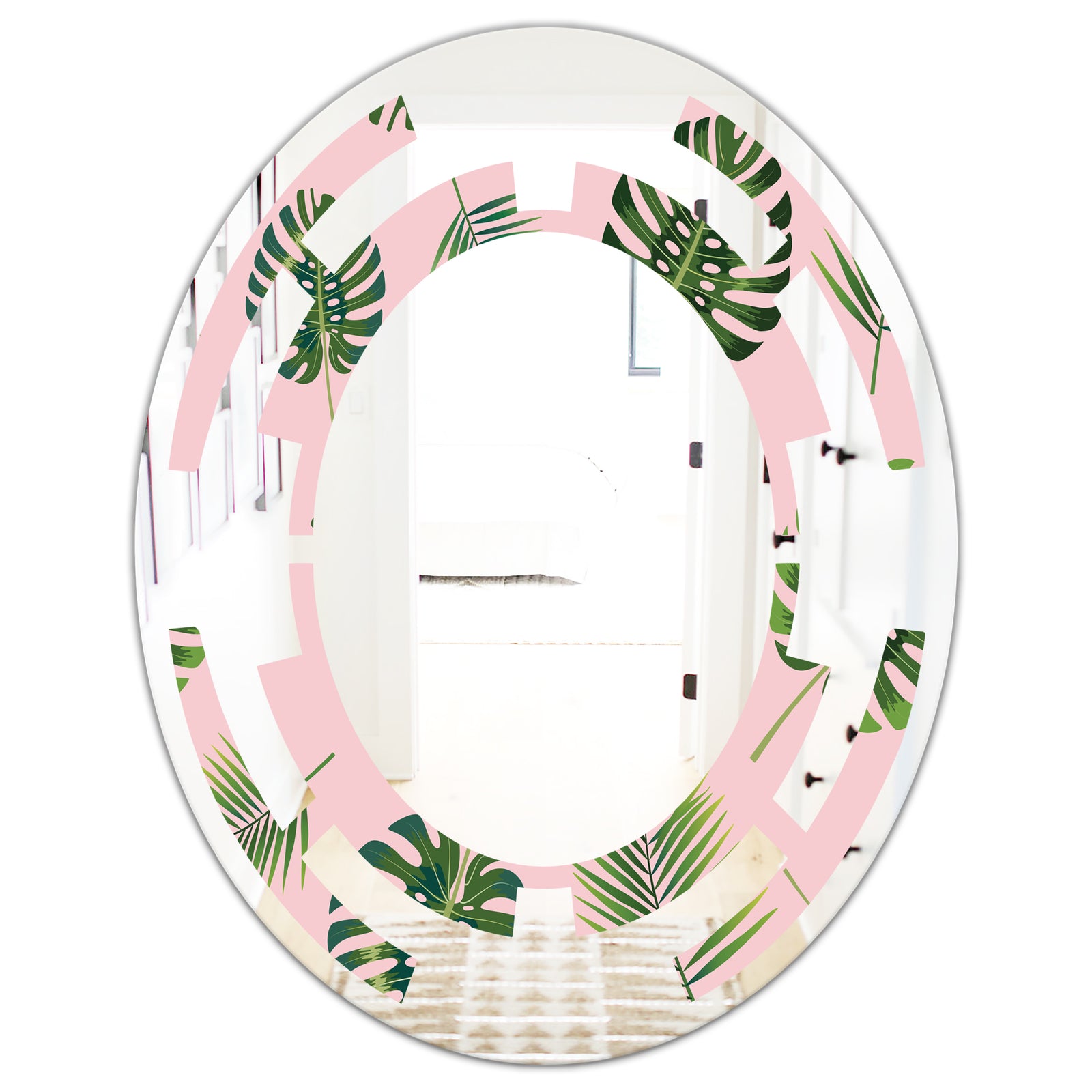 Palm Tropical leaves pattern. - Modern Round or Oval Wall Mirror - Space