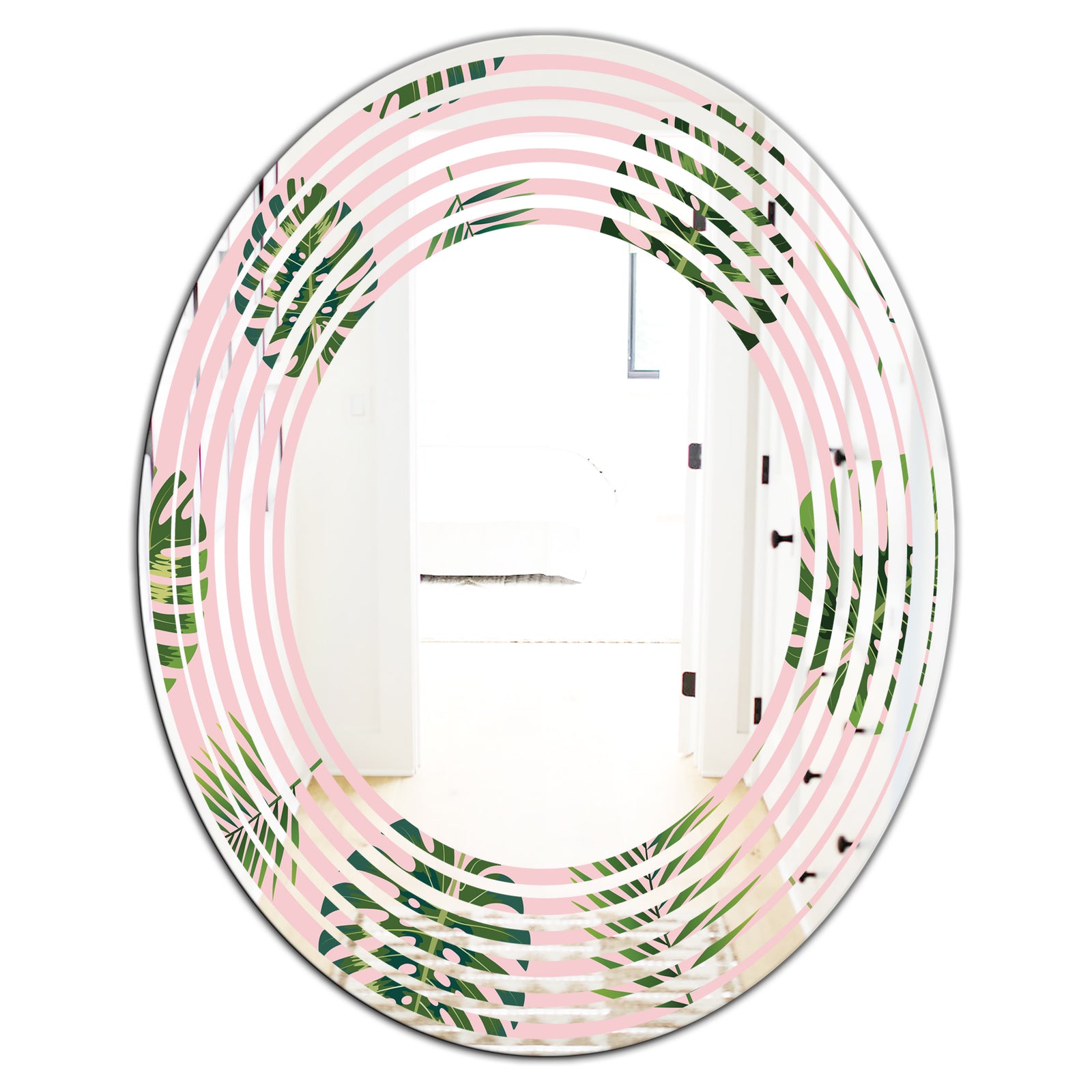 Palm Tropical leaves pattern. - Modern Round or Oval Wall Mirror - Wave