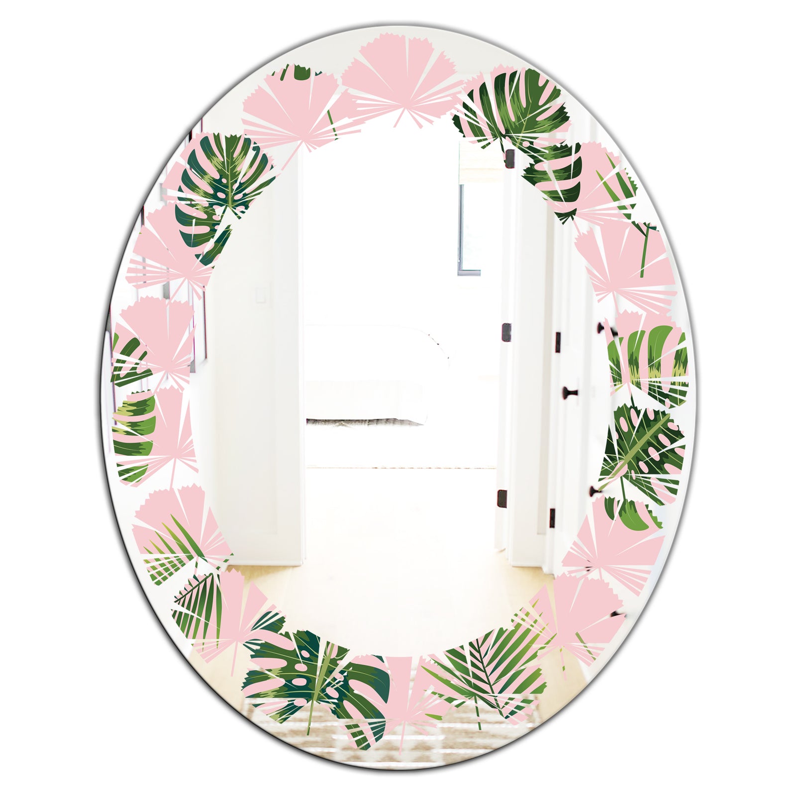 Palm Tropical leaves pattern. - Modern Round or Oval Wall Mirror - Leaves