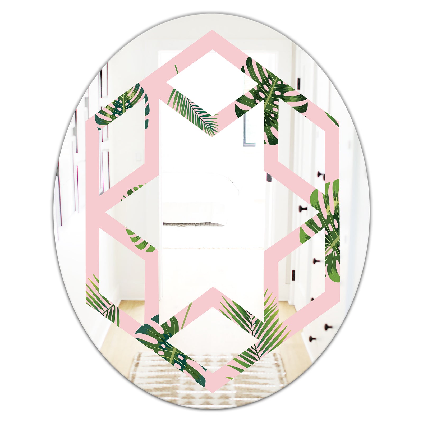 Palm Tropical leaves pattern. - Modern Round or Oval Wall Mirror - Hexagon Star