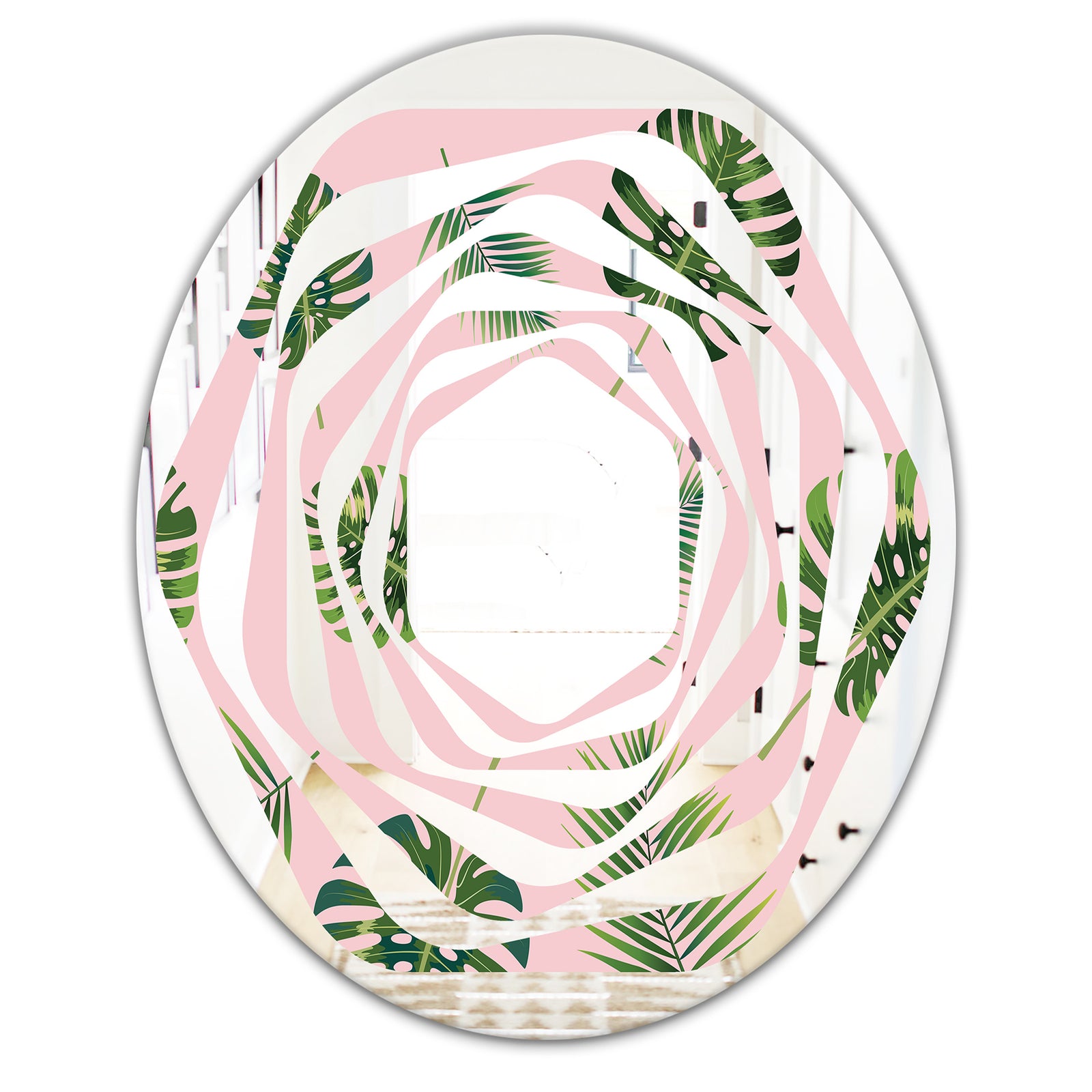 Palm Tropical leaves pattern. - Modern Round or Oval Wall Mirror - Whirl