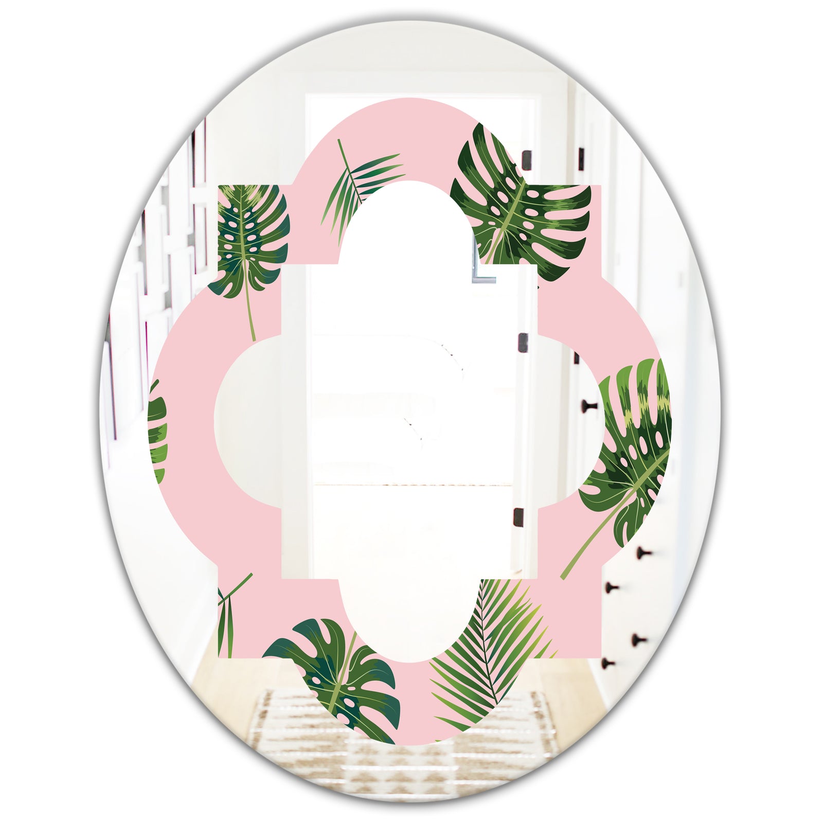 Palm Tropical leaves pattern. - Modern Round or Oval Wall Mirror - Quatrefoil