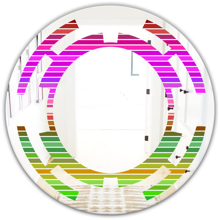 Horizontal Retro Geometrical Pattern II - Modern Round or Oval Wall Mirror - Space
