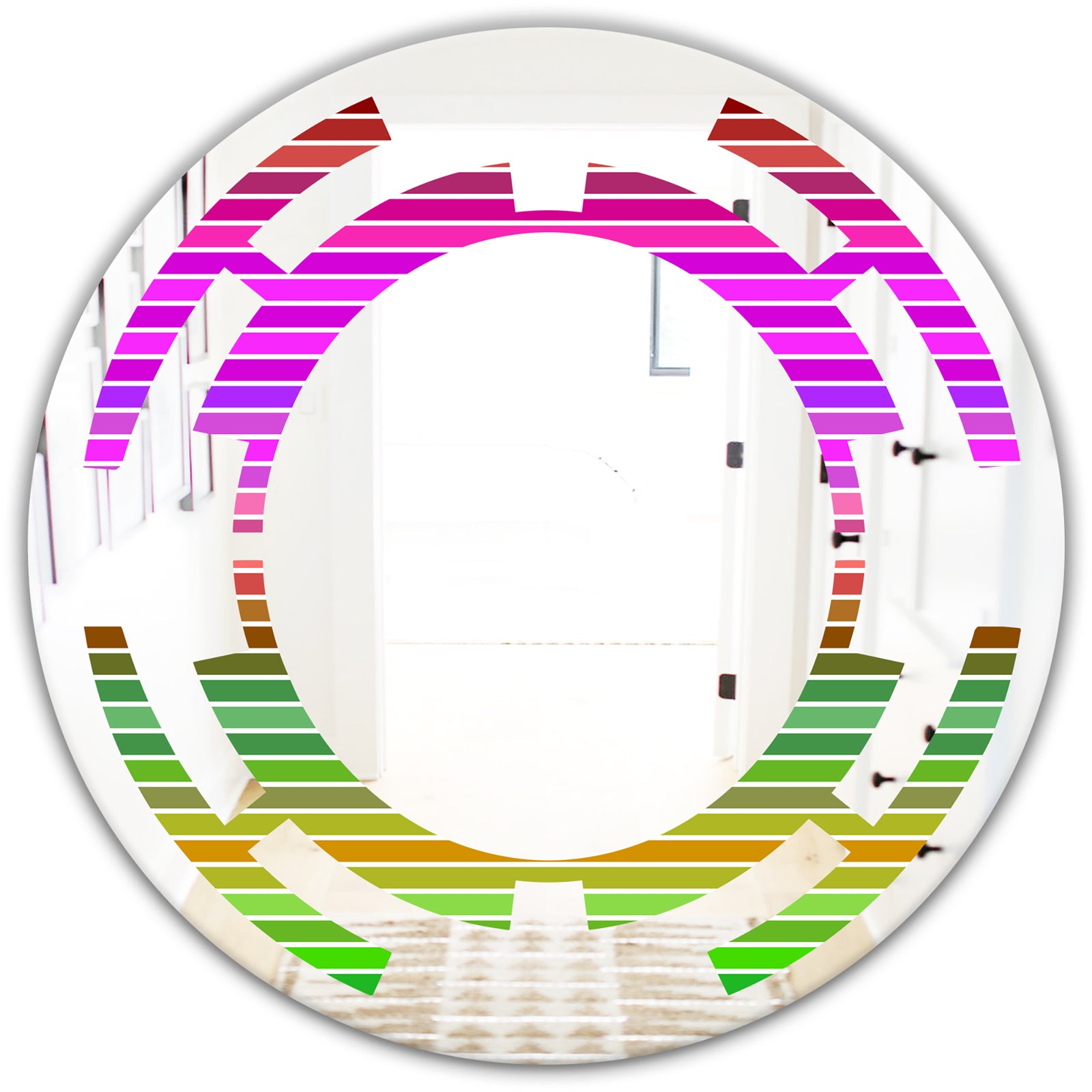 Horizontal Retro Geometrical Pattern II - Modern Round or Oval Wall Mirror - Space