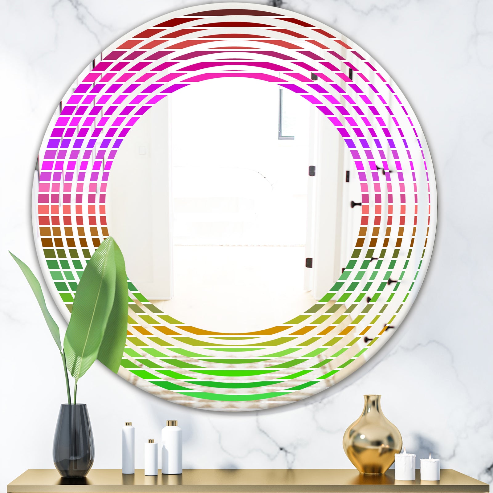 Horizontal Retro Geometrical Pattern II - Modern Round or Oval Wall Mirror - Wave