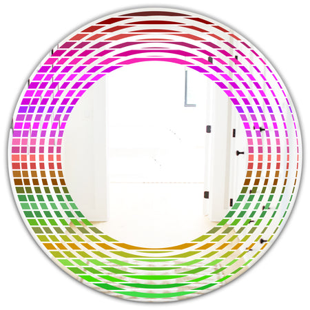 Horizontal Retro Geometrical Pattern II - Modern Round or Oval Wall Mirror - Wave