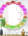 Horizontal Retro Geometrical Pattern II - Modern Round or Oval Wall Mirror - Leaves