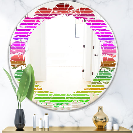 Horizontal Retro Geometrical Pattern II - Modern Round or Oval Wall Mirror - Leaves