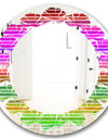 Horizontal Retro Geometrical Pattern II - Modern Round or Oval Wall Mirror - Leaves