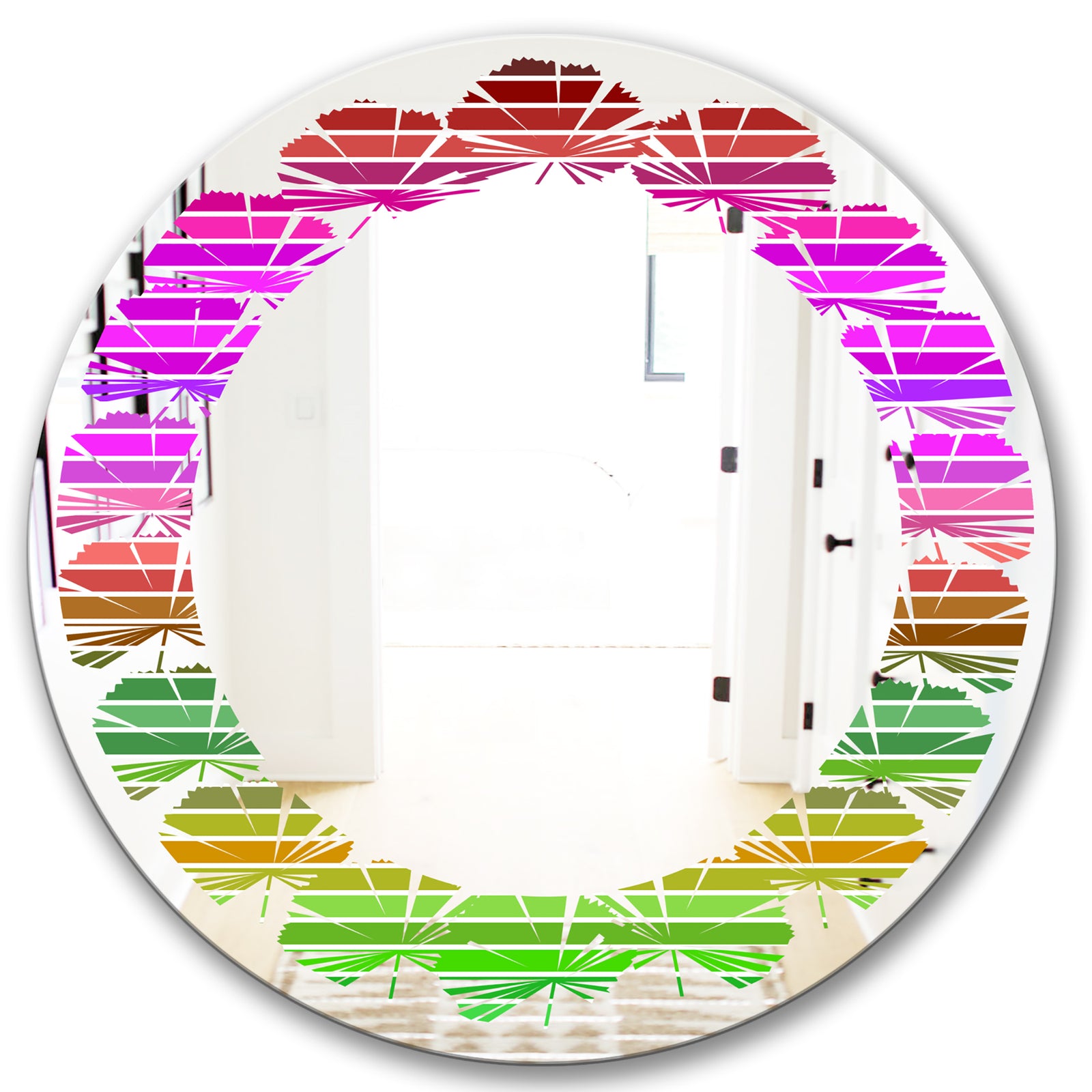 Horizontal Retro Geometrical Pattern II - Modern Round or Oval Wall Mirror - Leaves