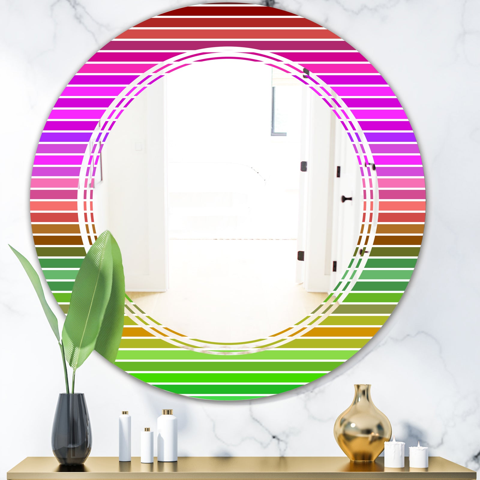Horizontal Retro Geometrical Pattern II - Modern Round or Oval Wall Mirror - Triple C