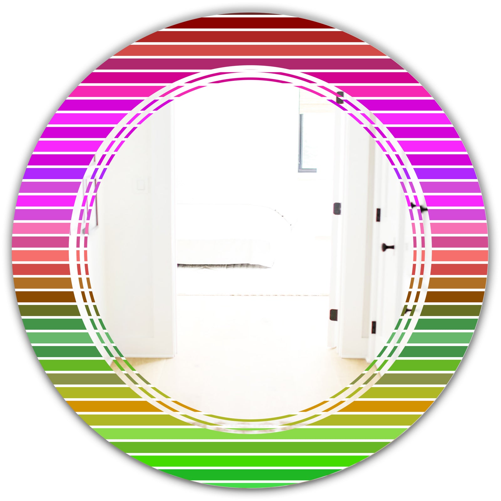 Horizontal Retro Geometrical Pattern II - Modern Round or Oval Wall Mirror - Triple C