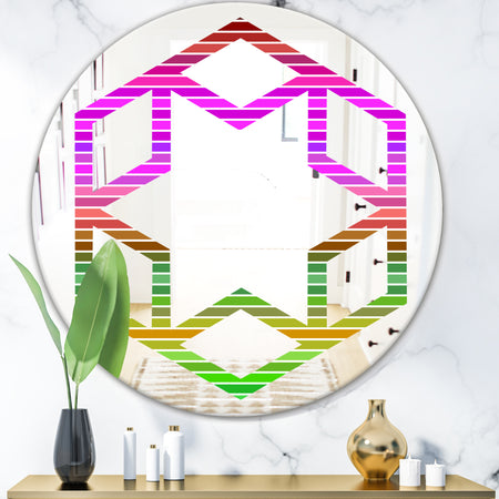 Horizontal Retro Geometrical Pattern II - Modern Round or Oval Wall Mirror - Hexagon Star