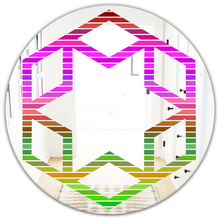 Horizontal Retro Geometrical Pattern II - Modern Round or Oval Wall Mirror - Hexagon Star