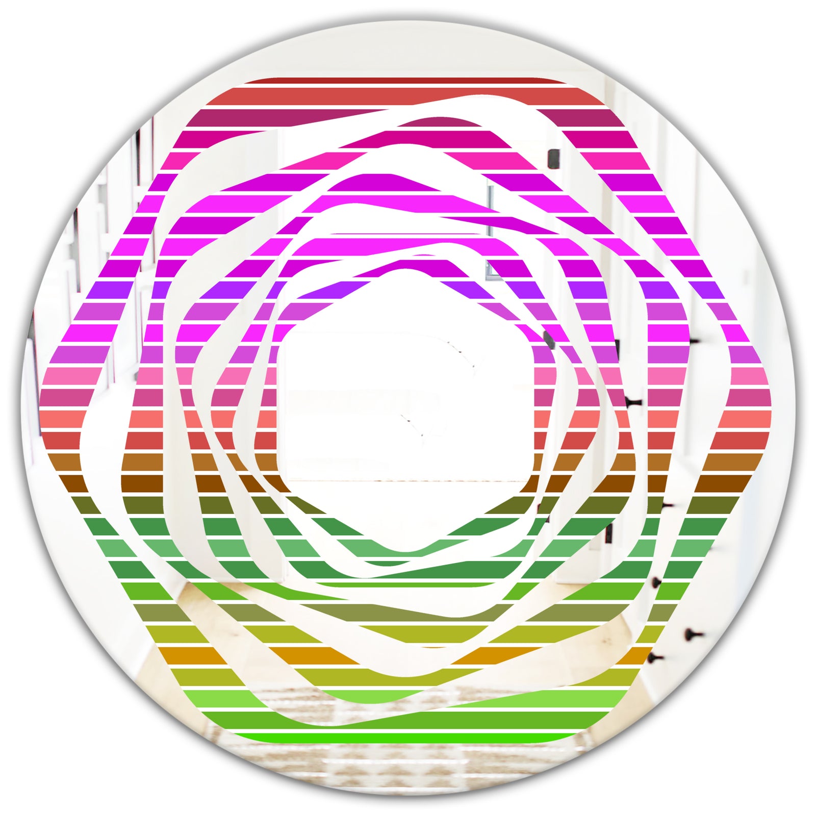 Horizontal Retro Geometrical Pattern II - Modern Round or Oval Wall Mirror - Whirl