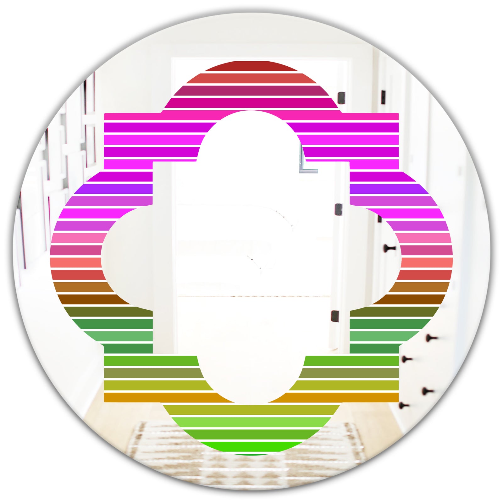 Horizontal Retro Geometrical Pattern II - Modern Round or Oval Wall Mirror - Quatrefoil