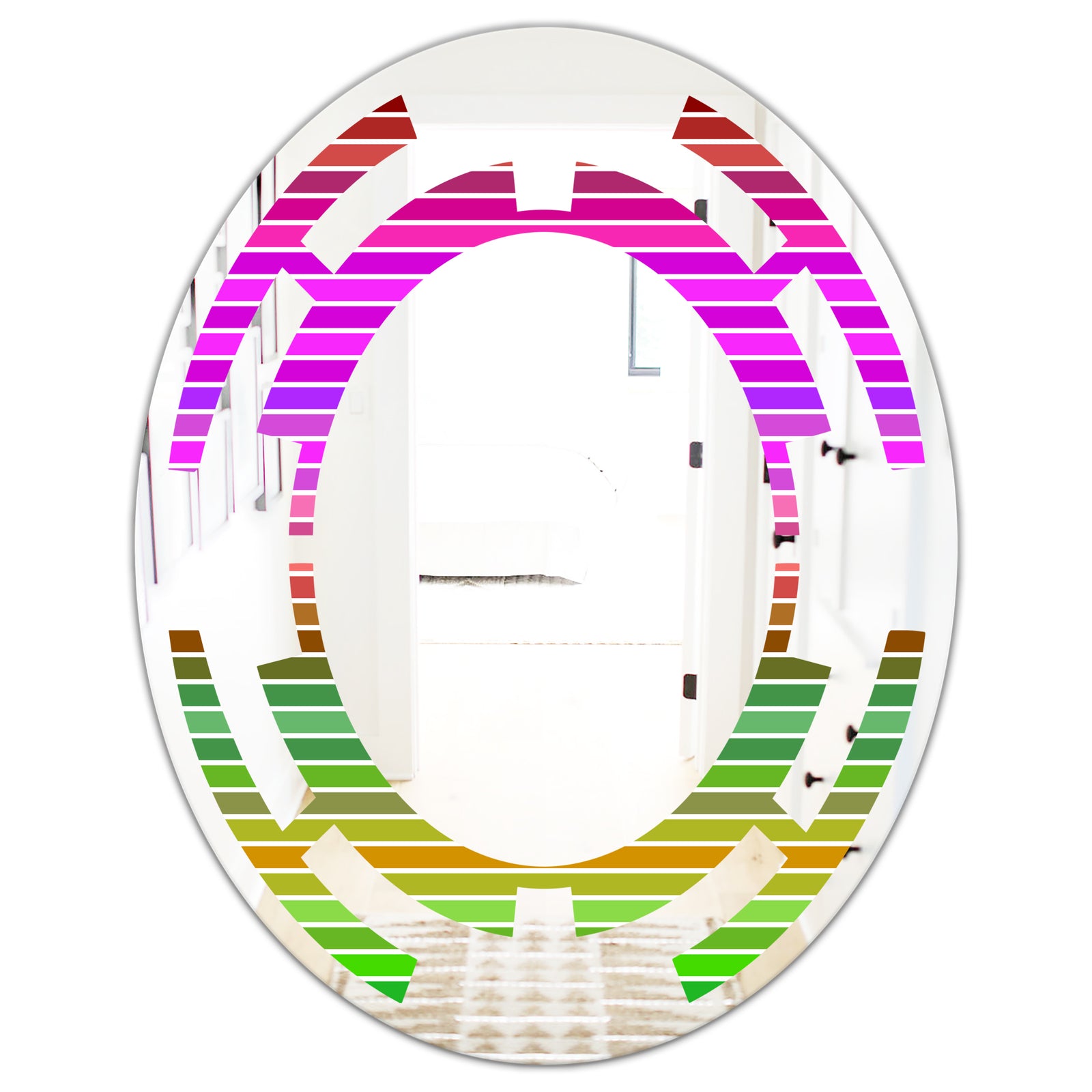 Horizontal Retro Geometrical Pattern II - Modern Round or Oval Wall Mirror - Space
