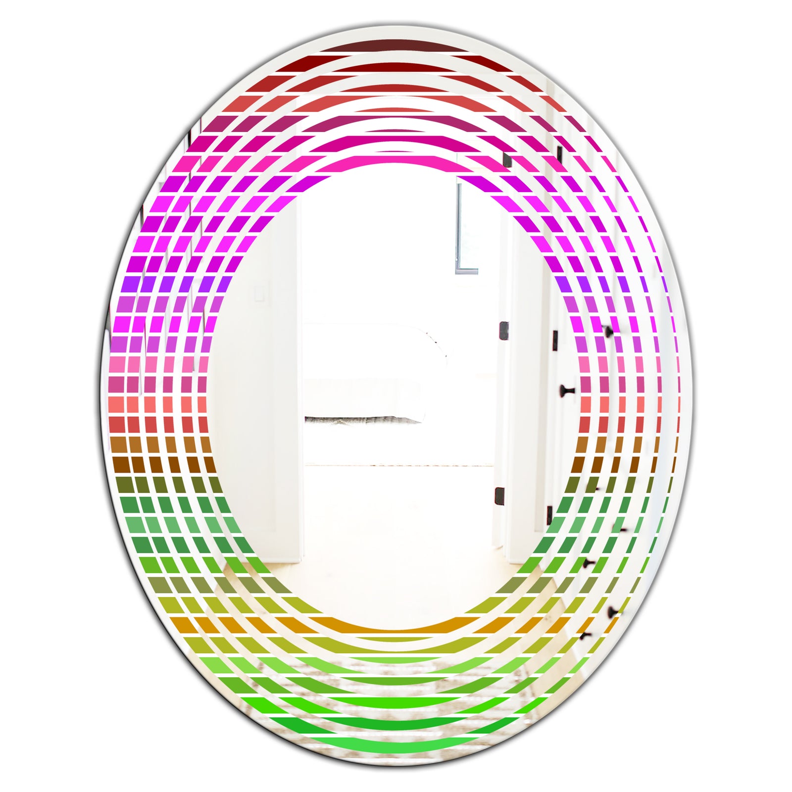 Horizontal Retro Geometrical Pattern II - Modern Round or Oval Wall Mirror - Wave