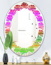 Horizontal Retro Geometrical Pattern II - Modern Round or Oval Wall Mirror - Leaves
