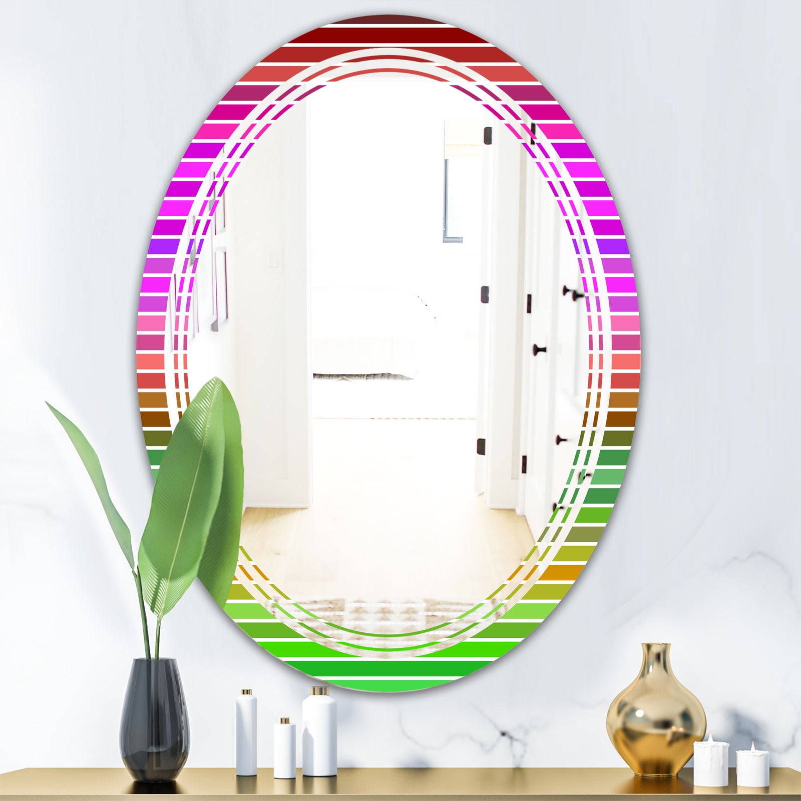 Horizontal Retro Geometrical Pattern II - Modern Round or Oval Wall Mirror - Triple C