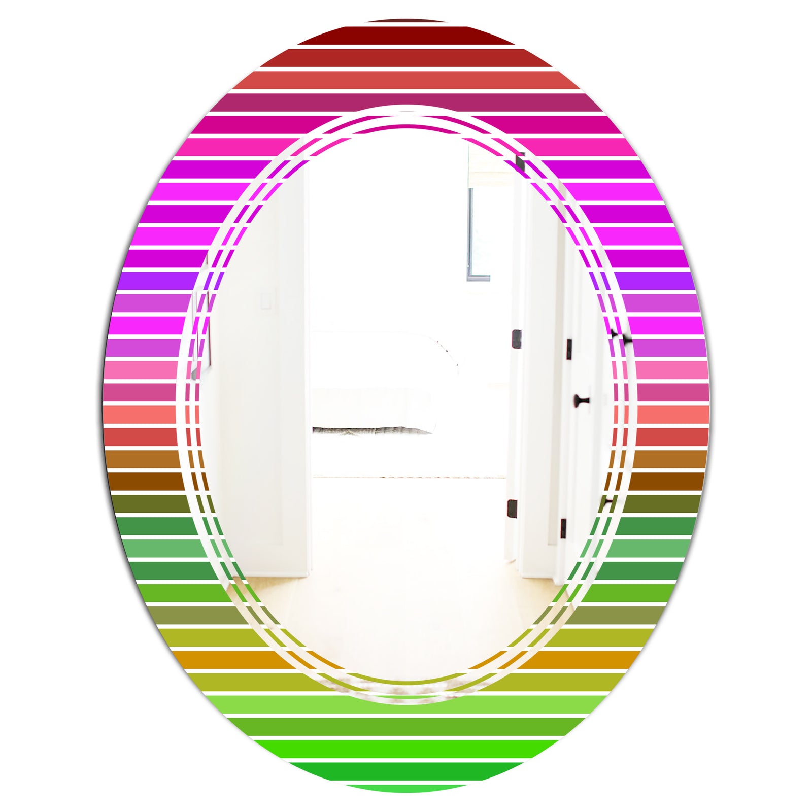 Horizontal Retro Geometrical Pattern II - Modern Round or Oval Wall Mirror - Triple C