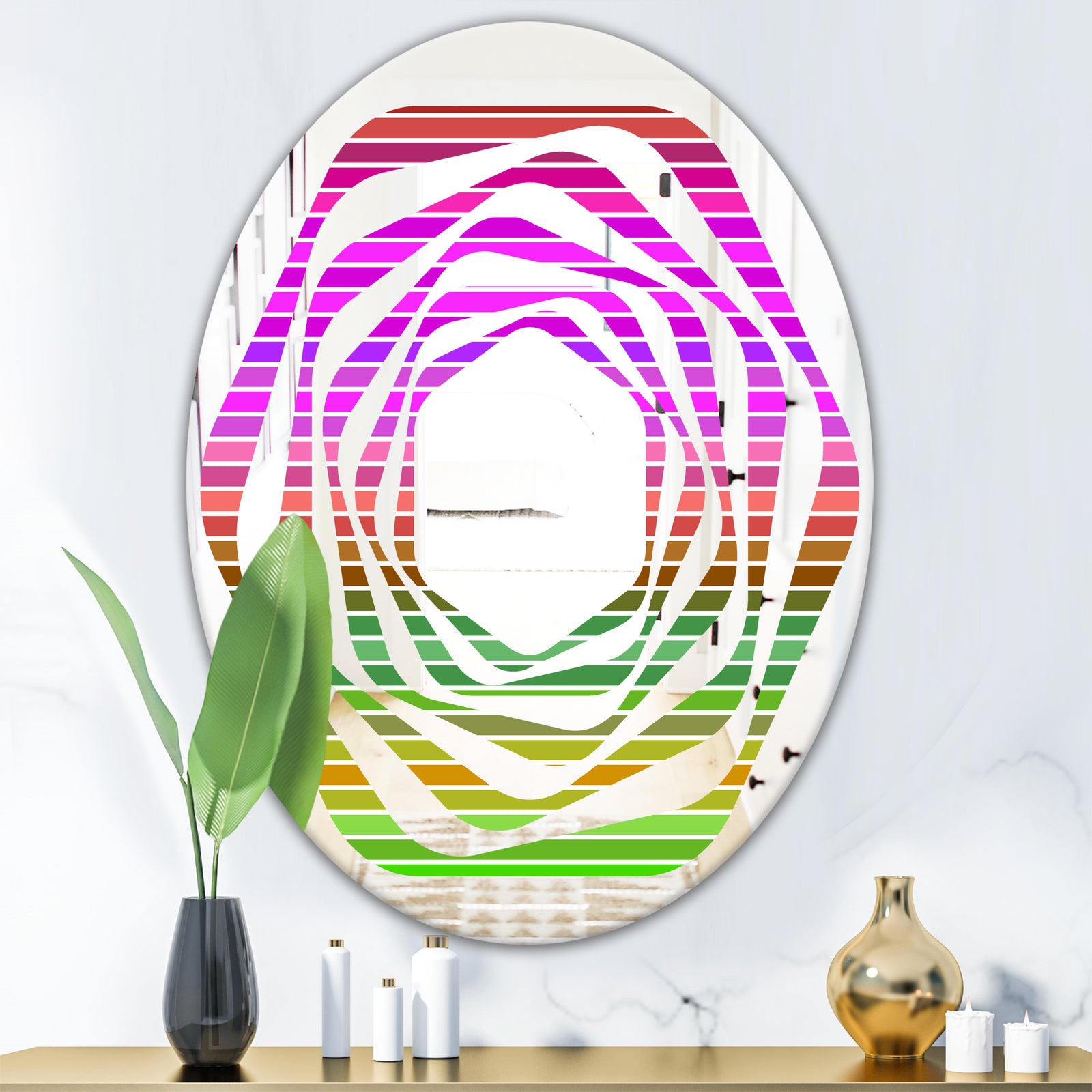 Horizontal Retro Geometrical Pattern II - Modern Round or Oval Wall Mirror - Whirl