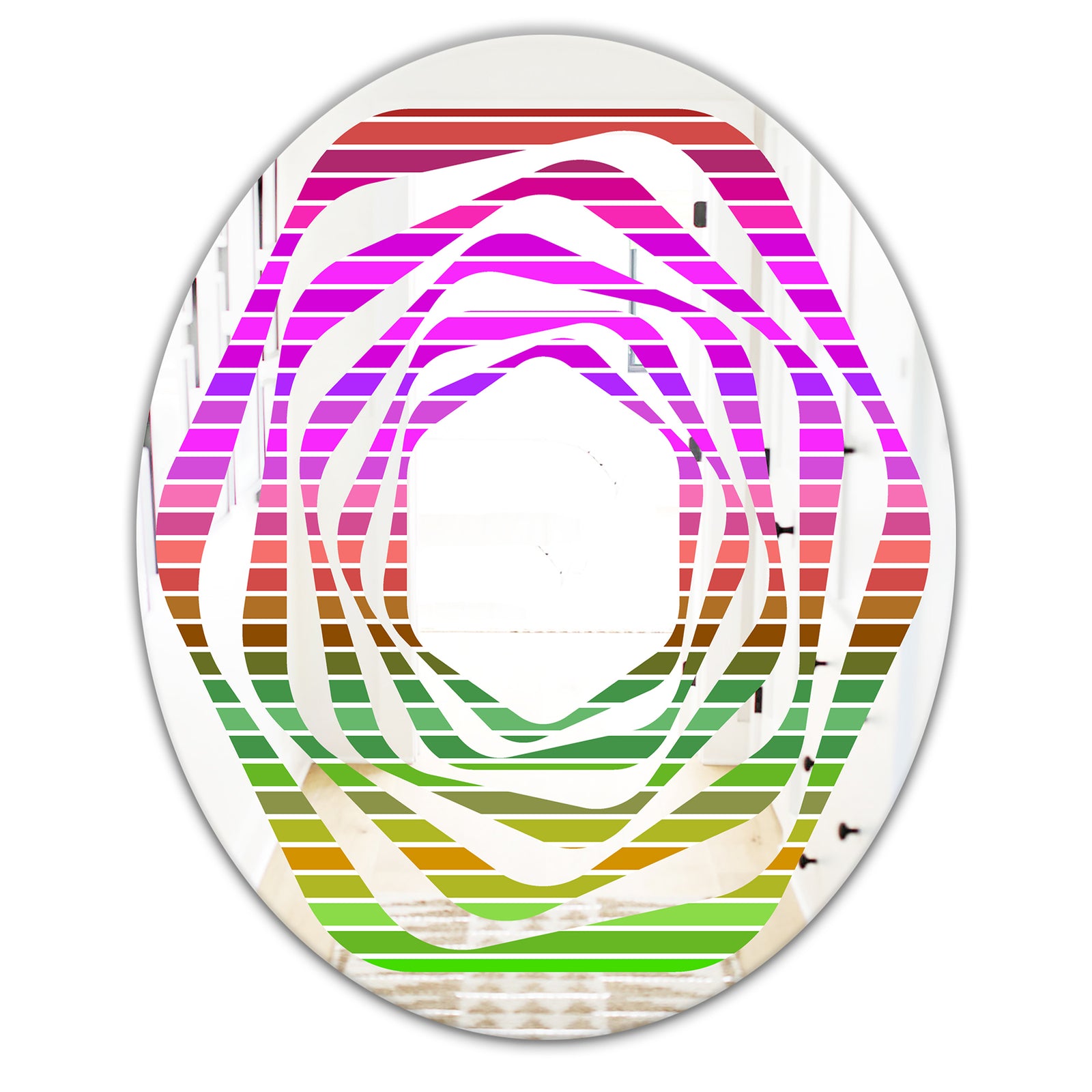 Horizontal Retro Geometrical Pattern II - Modern Round or Oval Wall Mirror - Whirl