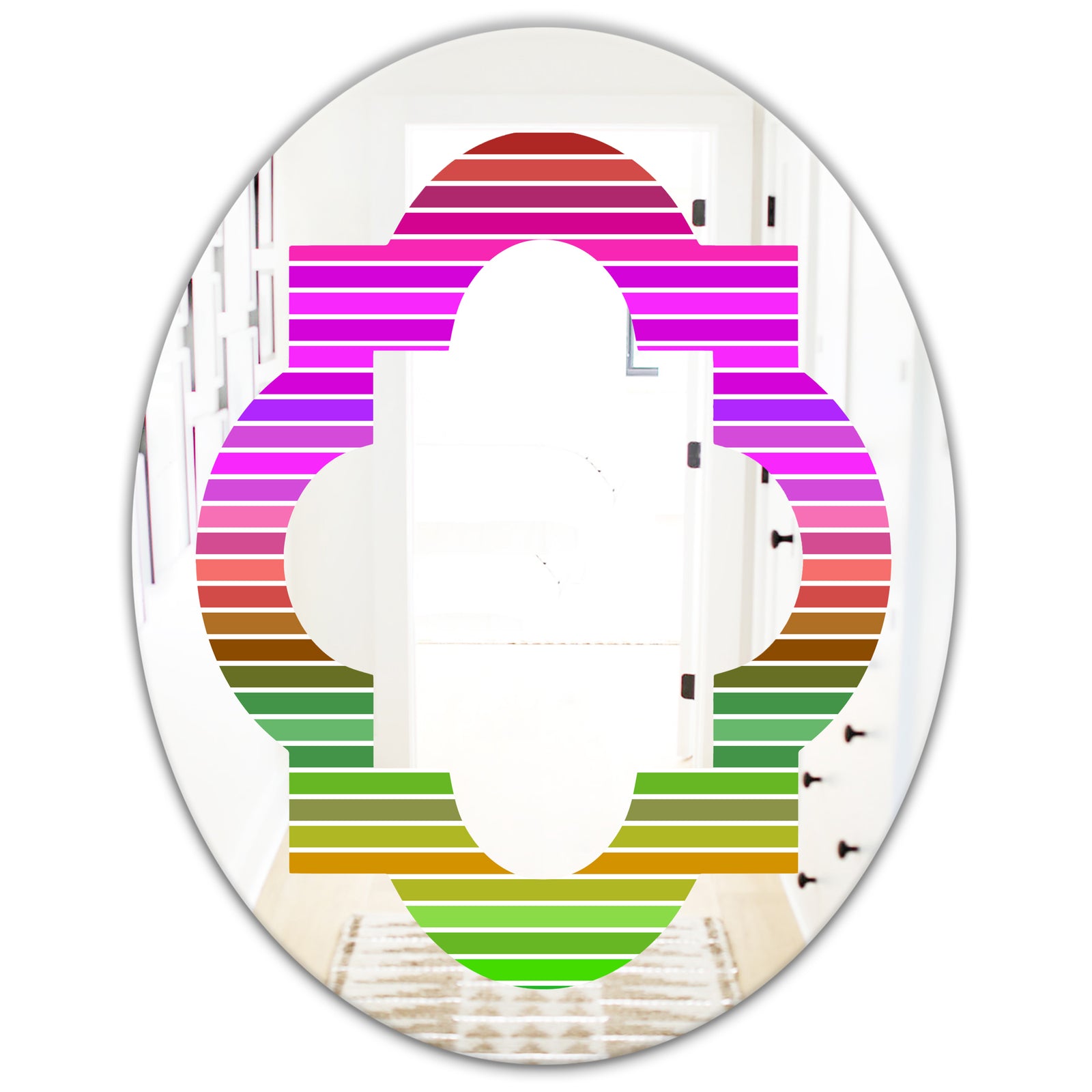 Horizontal Retro Geometrical Pattern II - Modern Round or Oval Wall Mirror - Quatrefoil