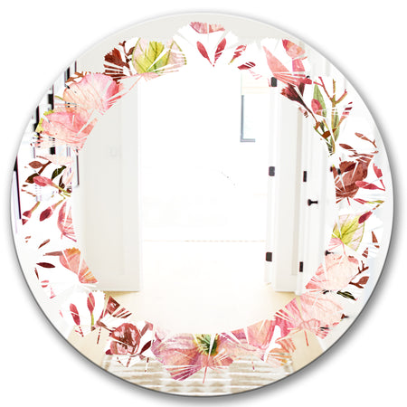 Floral Botanical Retro II - Cottage Round or Oval Wall Mirror - Leaves