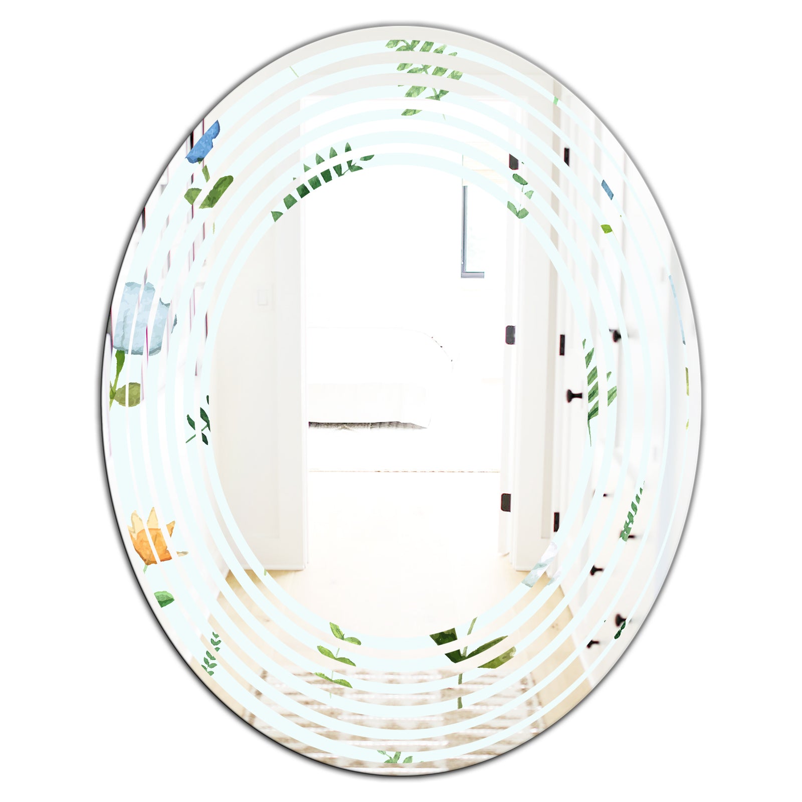 Retro Floral Pattern IX - Modern Round or Oval Wall Mirror - Wave