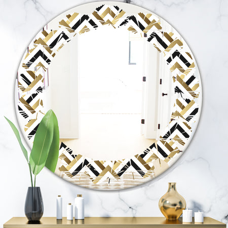 Gold black and white triangle - Modern Round or Oval Wall Mirror - Leaves