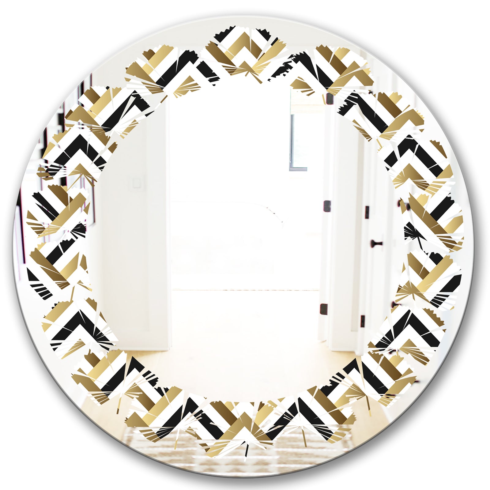Gold black and white triangle - Modern Round or Oval Wall Mirror - Leaves