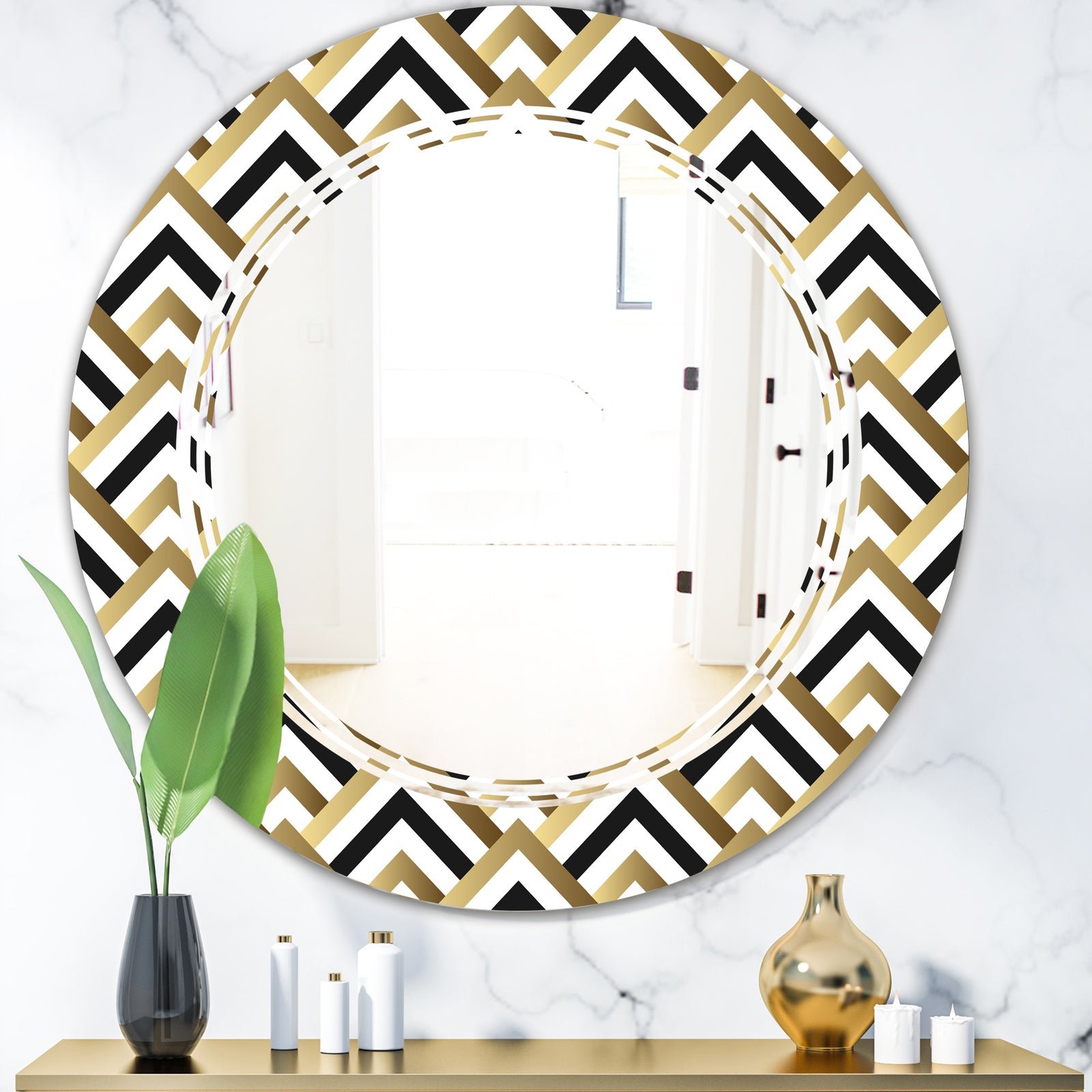 Gold black and white triangle - Modern Round or Oval Wall Mirror - Triple C