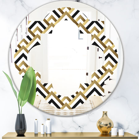 Gold black and white triangle - Modern Round or Oval Wall Mirror - Quatrefoil