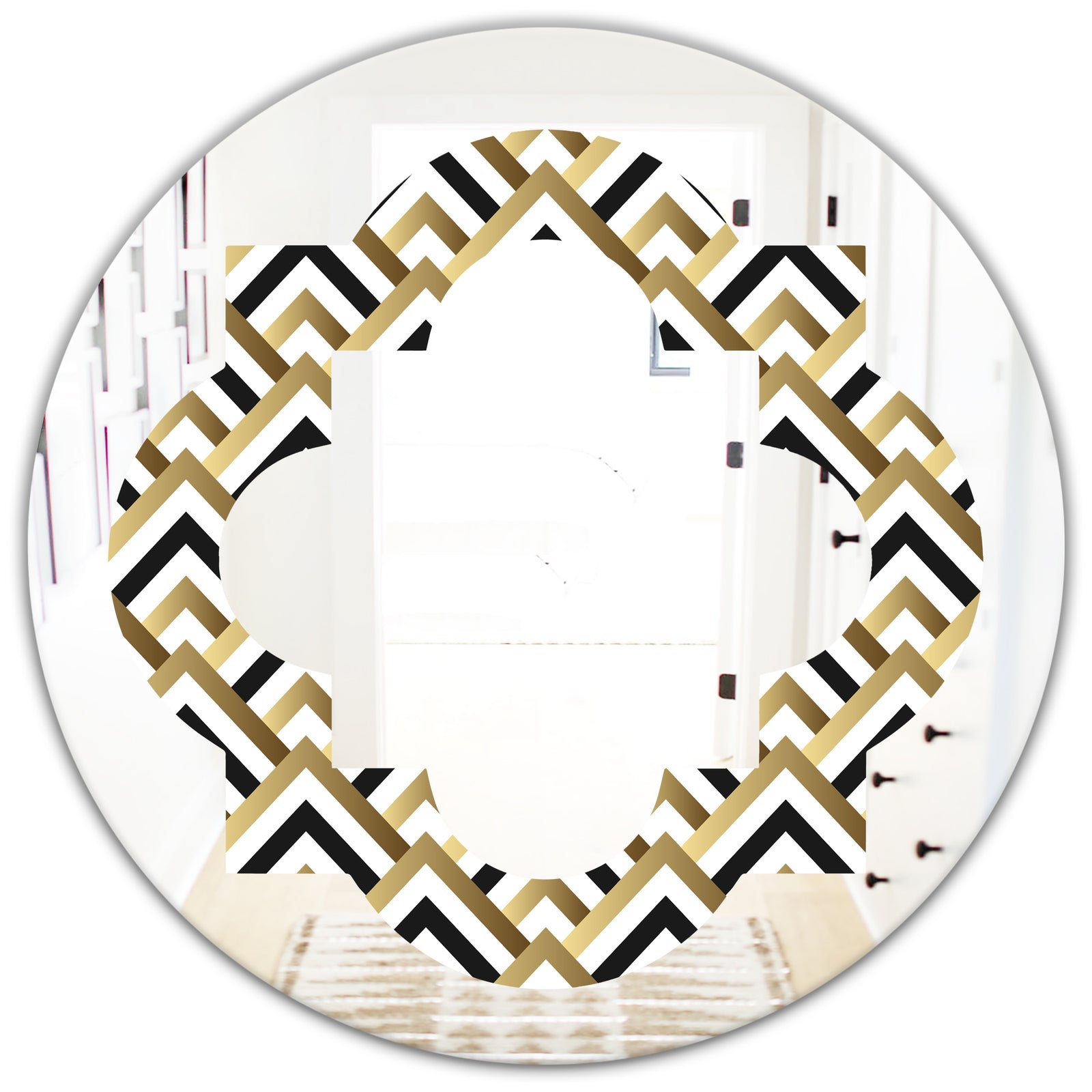 Gold black and white triangle - Modern Round or Oval Wall Mirror - Quatrefoil