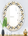 Gold black and white triangle - Modern Round or Oval Wall Mirror - Leaves