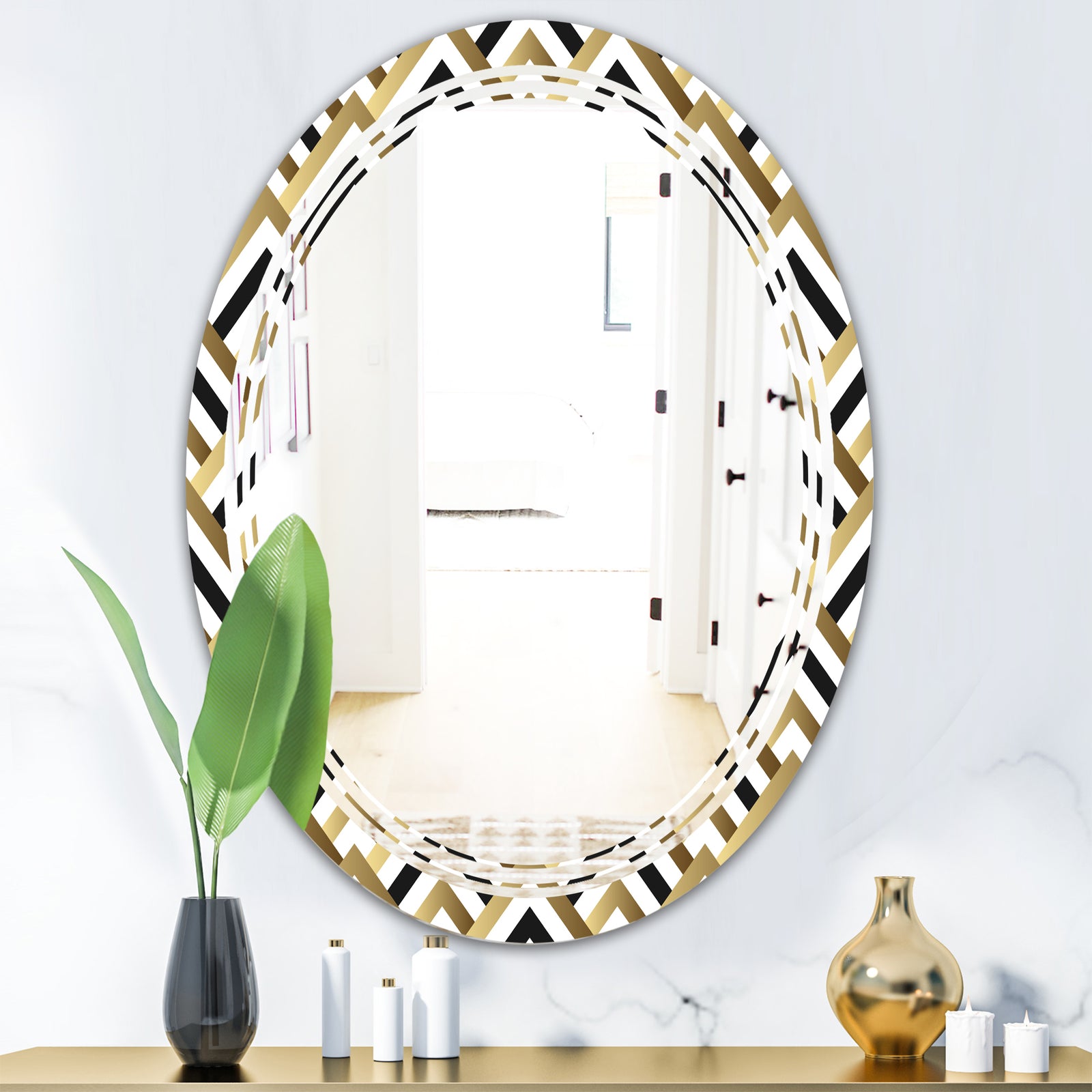 Gold black and white triangle - Modern Round or Oval Wall Mirror - Triple C