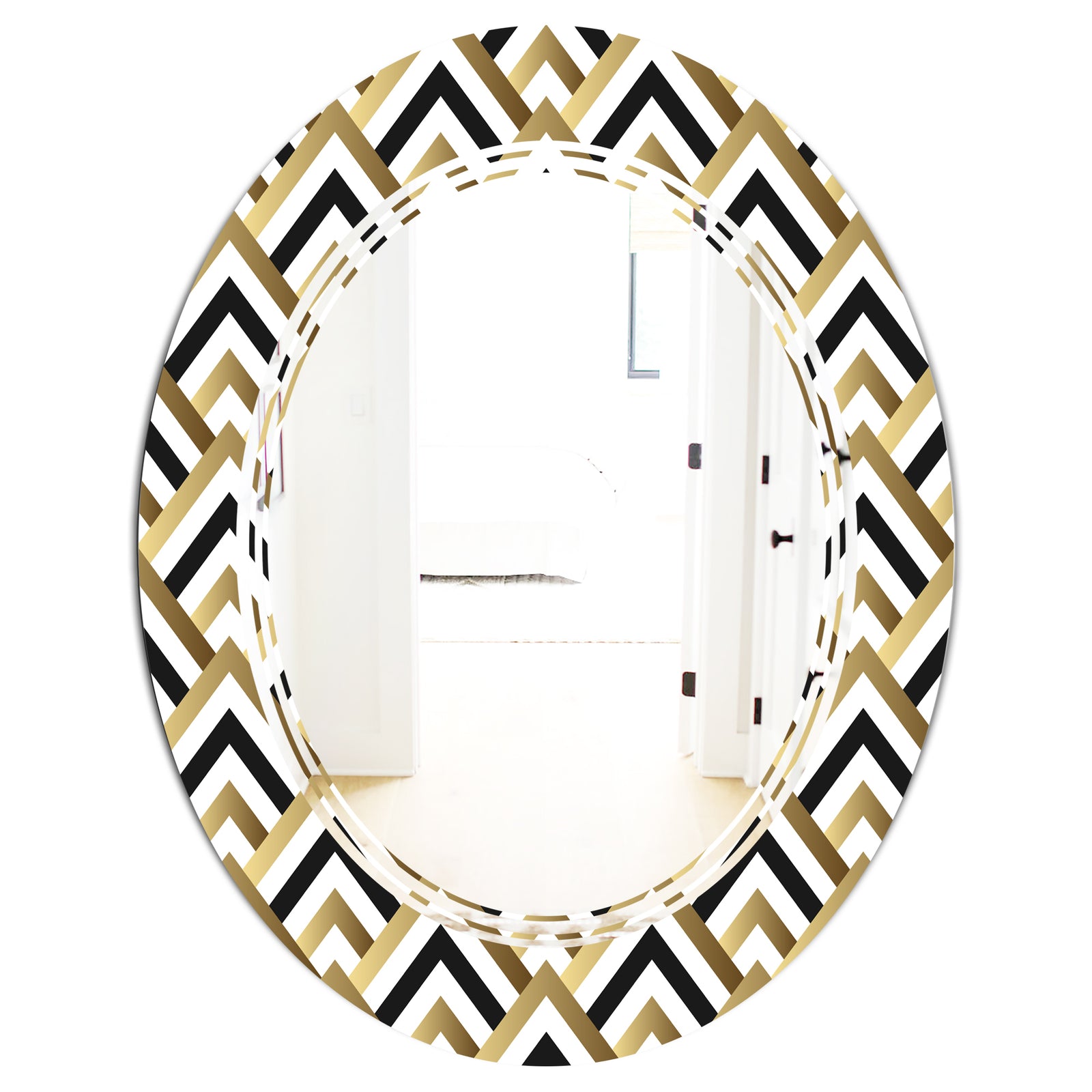 Gold black and white triangle - Modern Round or Oval Wall Mirror - Triple C