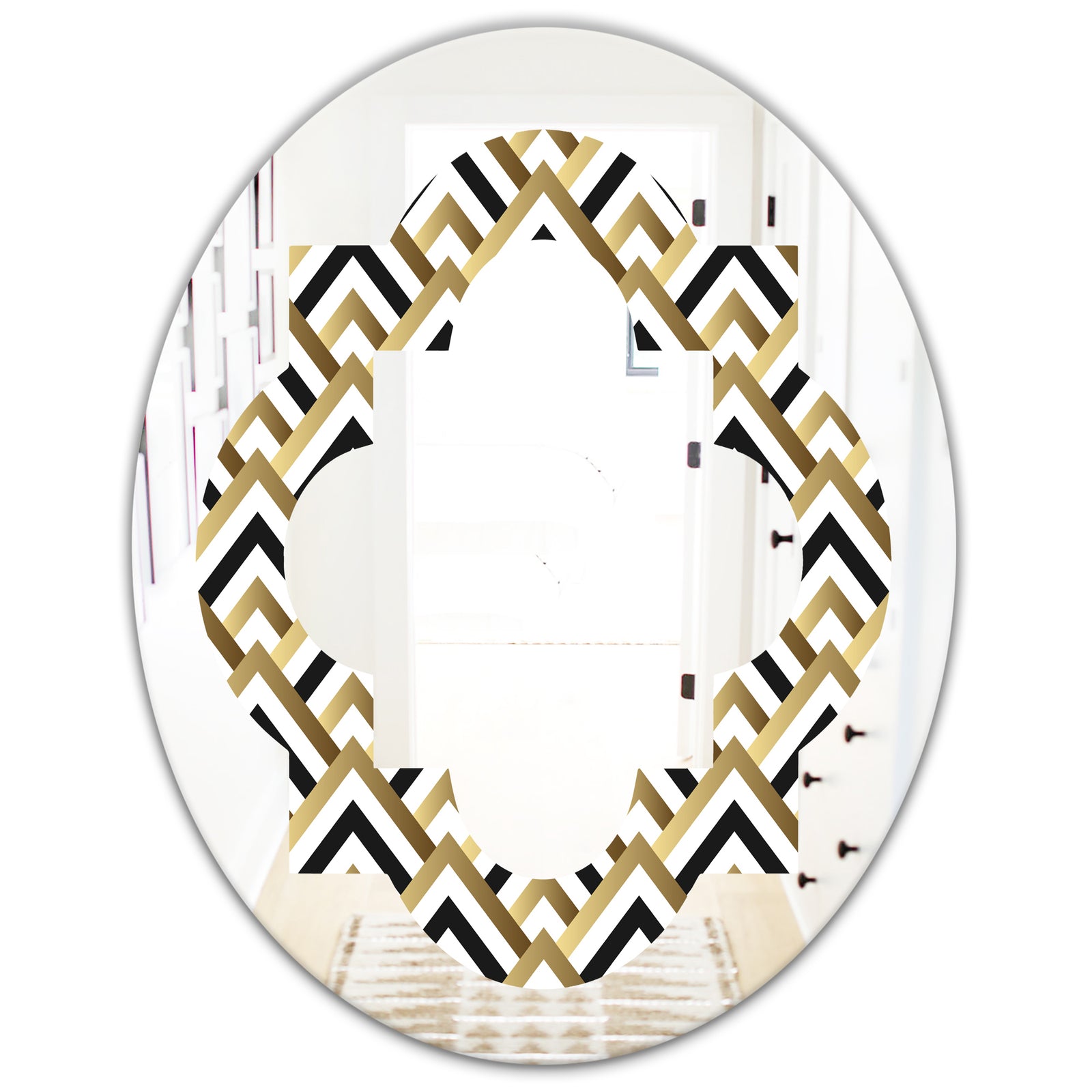 Gold black and white triangle - Modern Round or Oval Wall Mirror - Quatrefoil