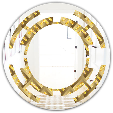 Golden Plaid pattern - Modern Round or Oval Wall Mirror - Space