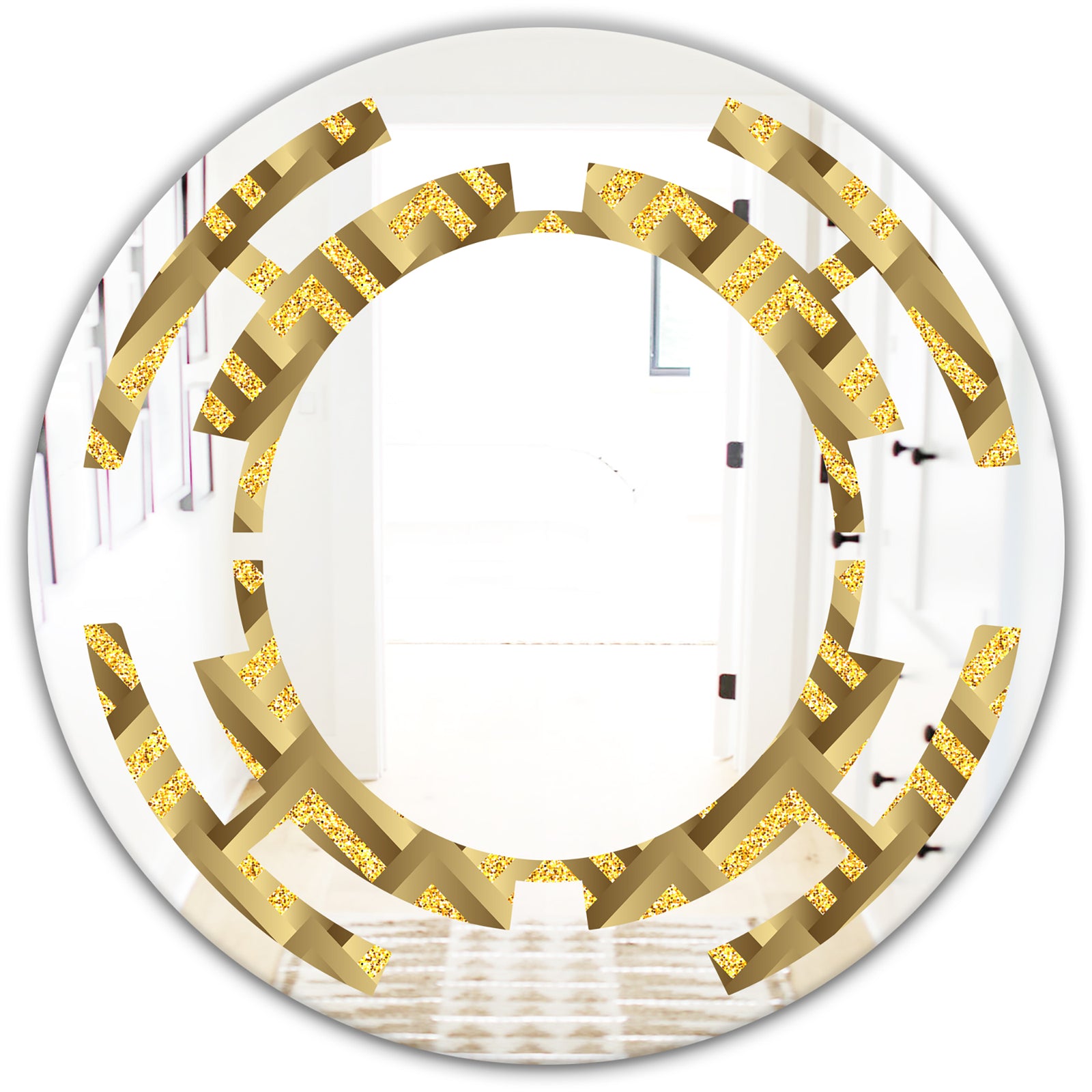 Golden Plaid pattern - Modern Round or Oval Wall Mirror - Space