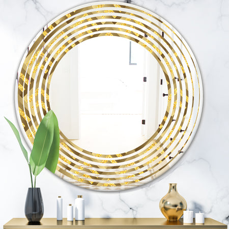 Golden Plaid pattern - Modern Round or Oval Wall Mirror - Wave