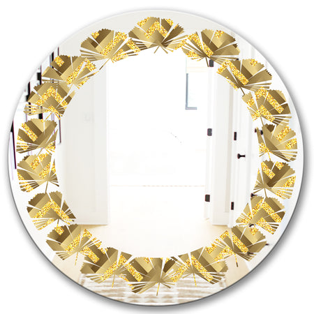 Golden Plaid pattern - Modern Round or Oval Wall Mirror - Leaves